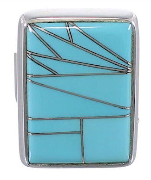 Heavy Turquoise Inlay And Silver Ring Size 6-3/4 WX37521